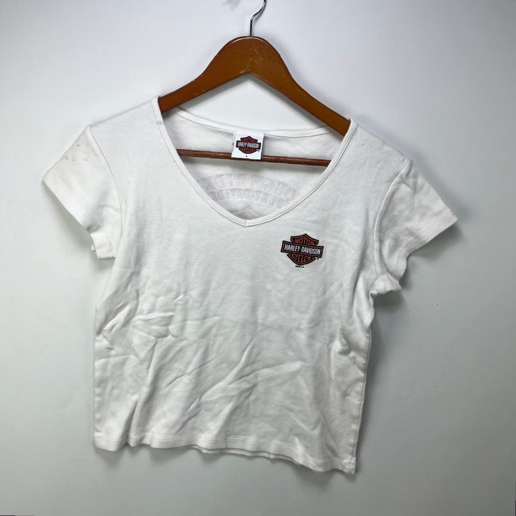 Harley Davidson VINTAGE Harley-Davidson T Shirt Womens L White Cropped 90s (if applicable) Womens Size L / US 10 / IT 46 - 3 Thumbnail