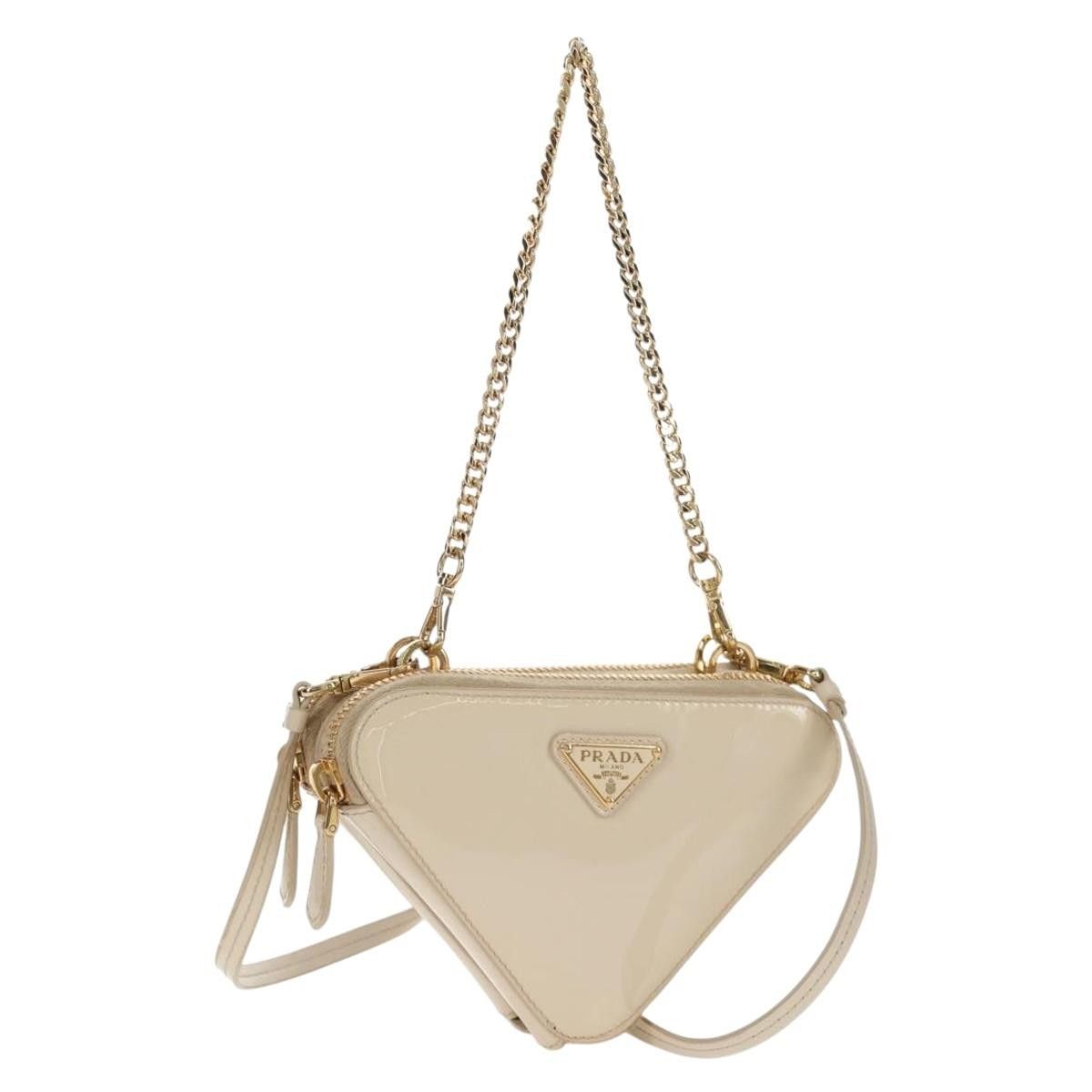Prada Prada Triangle Double Zip Pouch Bag with Chain Patent leather Size ONE SIZE - 1 Thumbnail