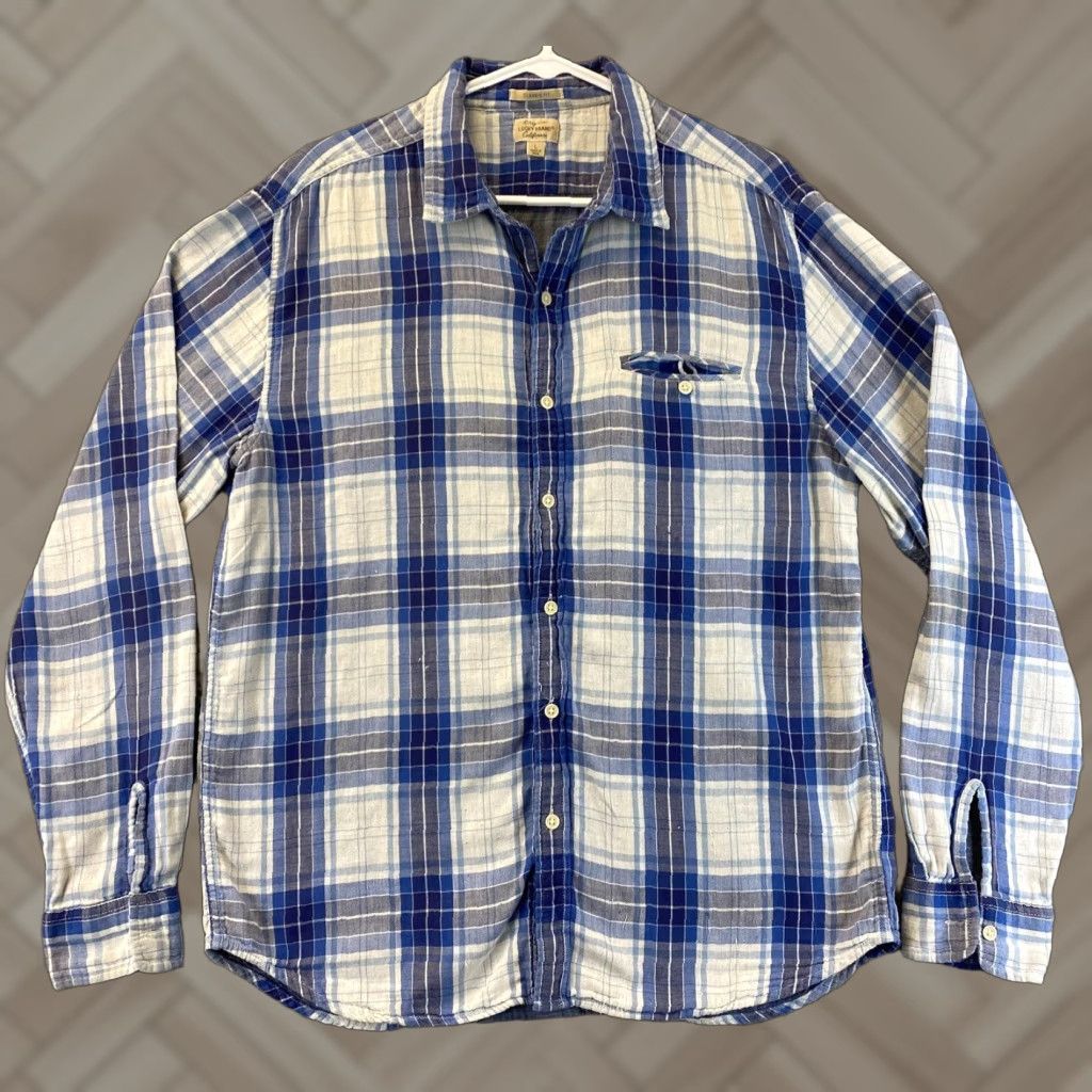 Lucky Brand Lucky Brand Men’s Long Sleeve Dress Shirt Size Large L 100% Cotton Blue / 72-21 Button-Up Button-Down Collared Check Western All Seasons Regular Size 42R - 1 Thumbnail