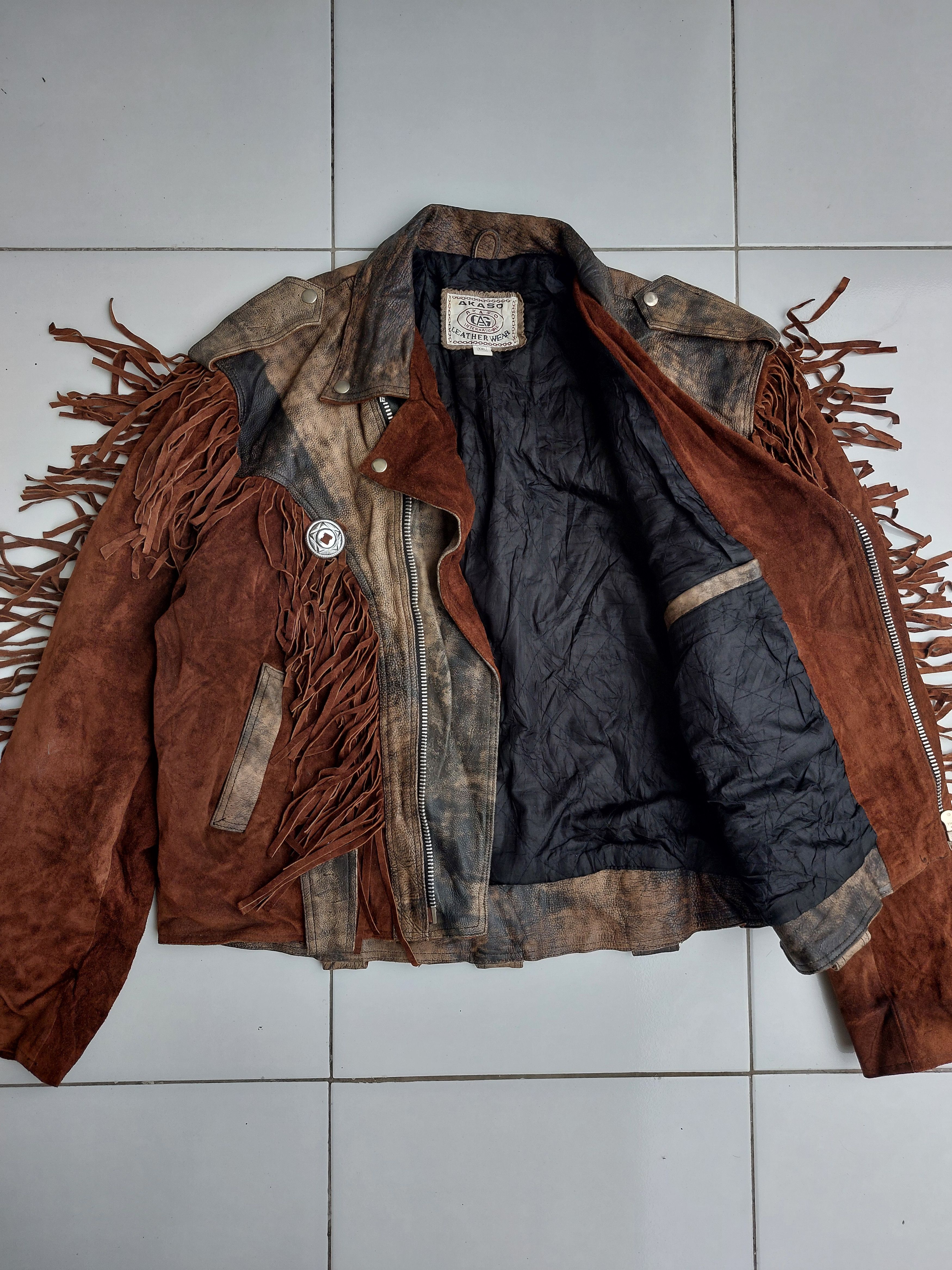 Vintage Akaso Vintage Fringed Leather Jacket Double Breasted Size US XL / EU 56 / 4 - 12 Thumbnail
