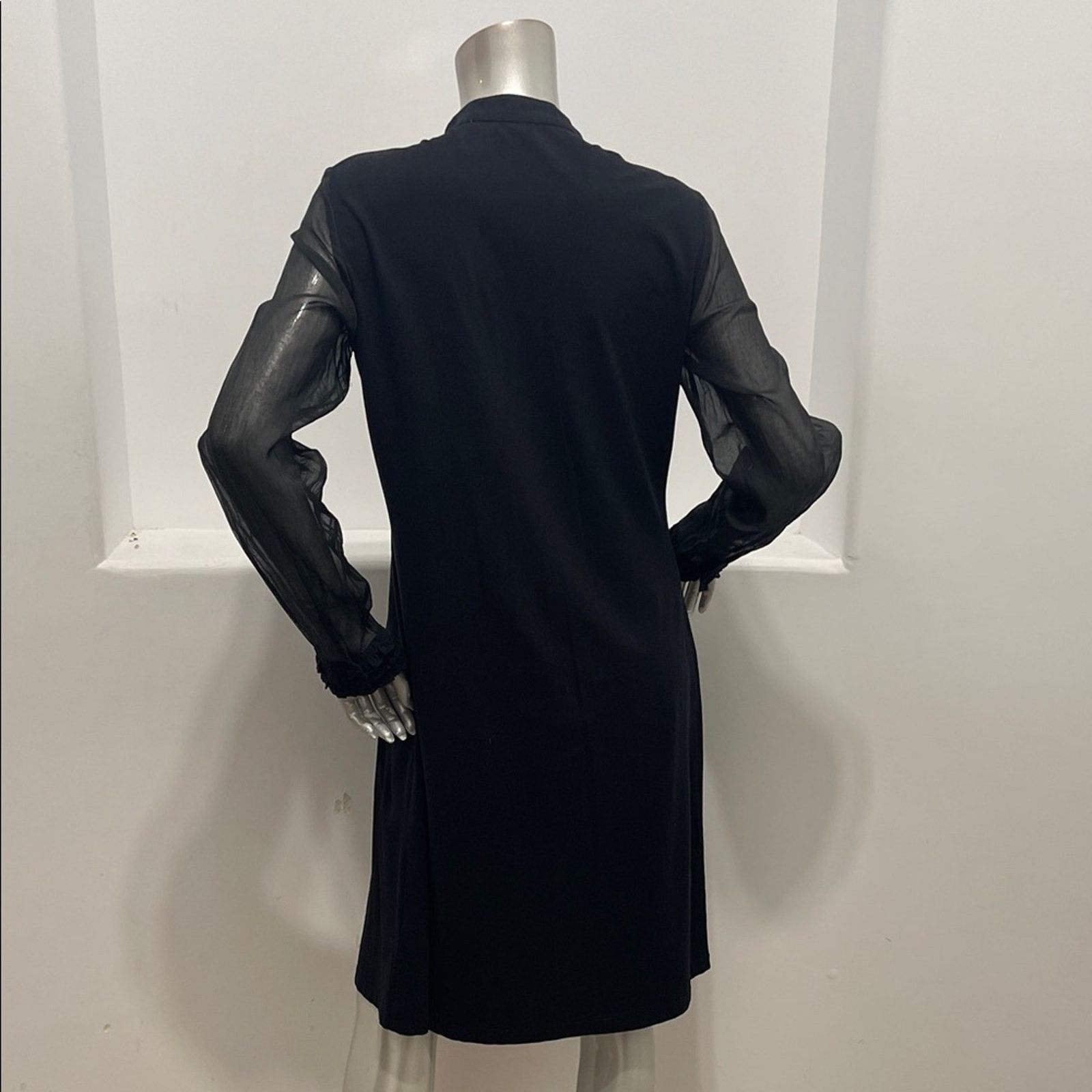 ANNE FONTAINE Anne Fontaine Black Ruffle Bib Long-Sleeve Dress Size FR 44 Size L / US 10 / IT 46 - 2 Thumbnail