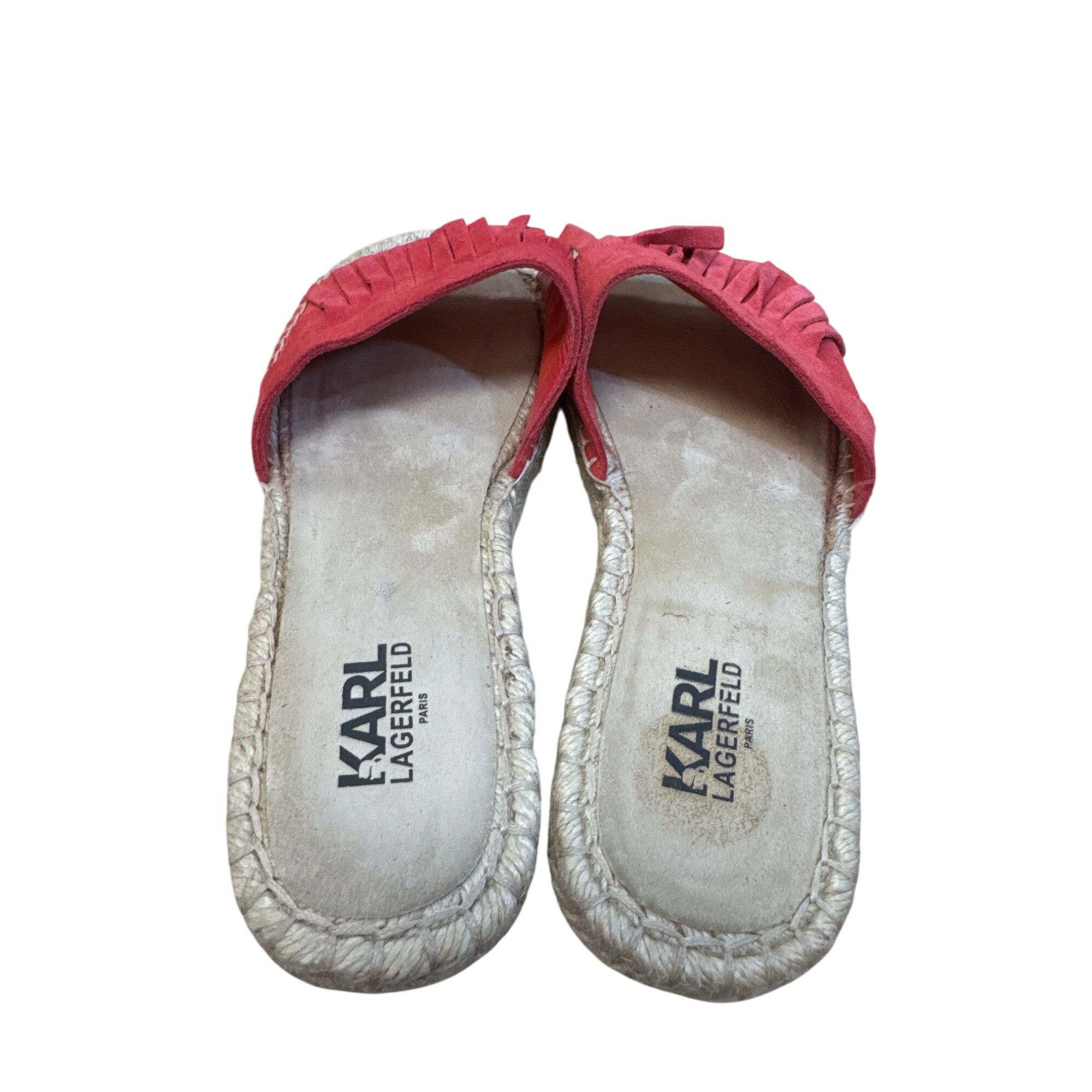 Karl Lagerfeld Karl Lagerfeld Womens Red Suede Fringe Espadrille Sandals Si Size US 11 / IT 41 - 7 Thumbnail