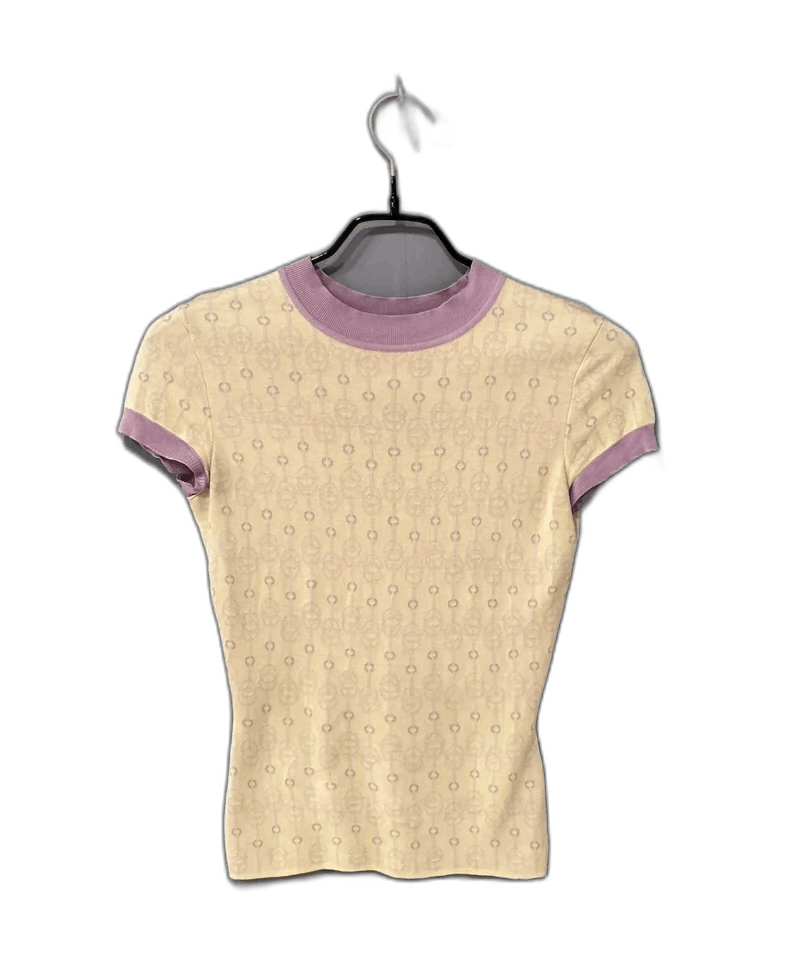 Hermes Knitted Short Sleeve Top with Purple Trim-2506 Size XS / US 0-2 / IT 36-38 - 1 Thumbnail