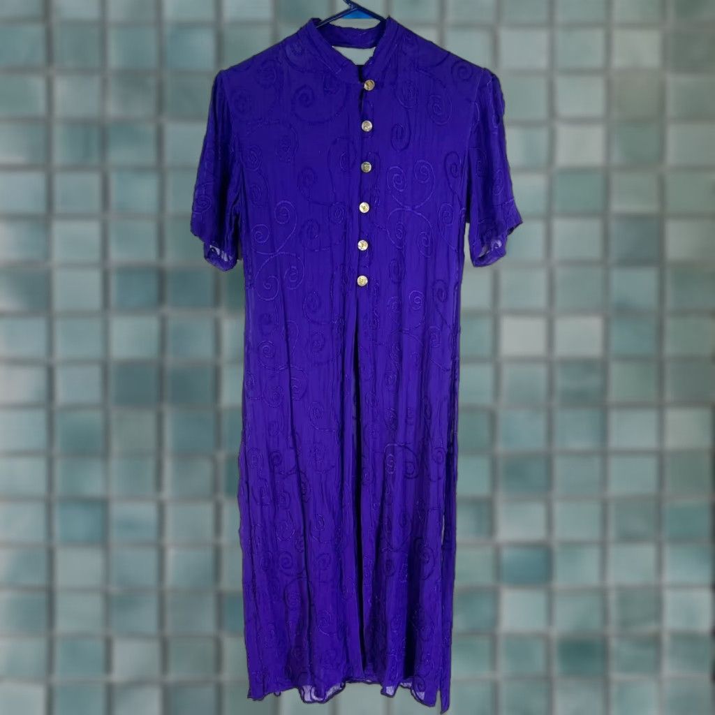 Vintage VINTAGE Lolette Kaftan Dress Womens Size Small Purple Embroidered Chiffon Short Sleeve Long 80s 90s Size S / US 4 / IT 40 - 1 Thumbnail