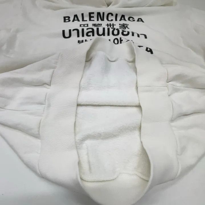 Balenciaga Balenciaga White Logo Print Hooded Sweatshirt 0079-2507 Size US M / EU 48-50 / 2 - 7 Thumbnail