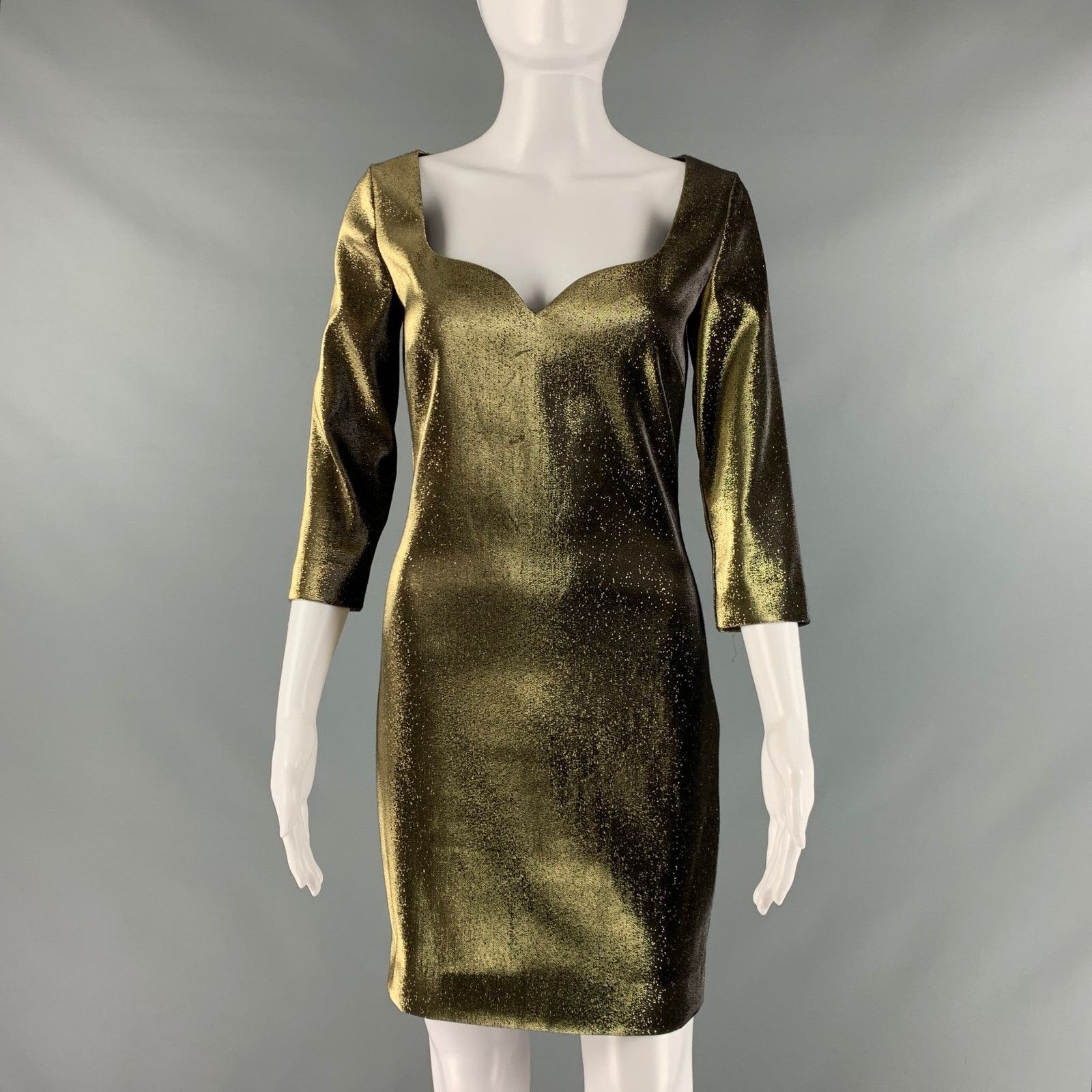 Area AREA Size S Gold Cotton Blend Metallic Mini Dress Size S / US 4 / IT 40 - 1 Thumbnail