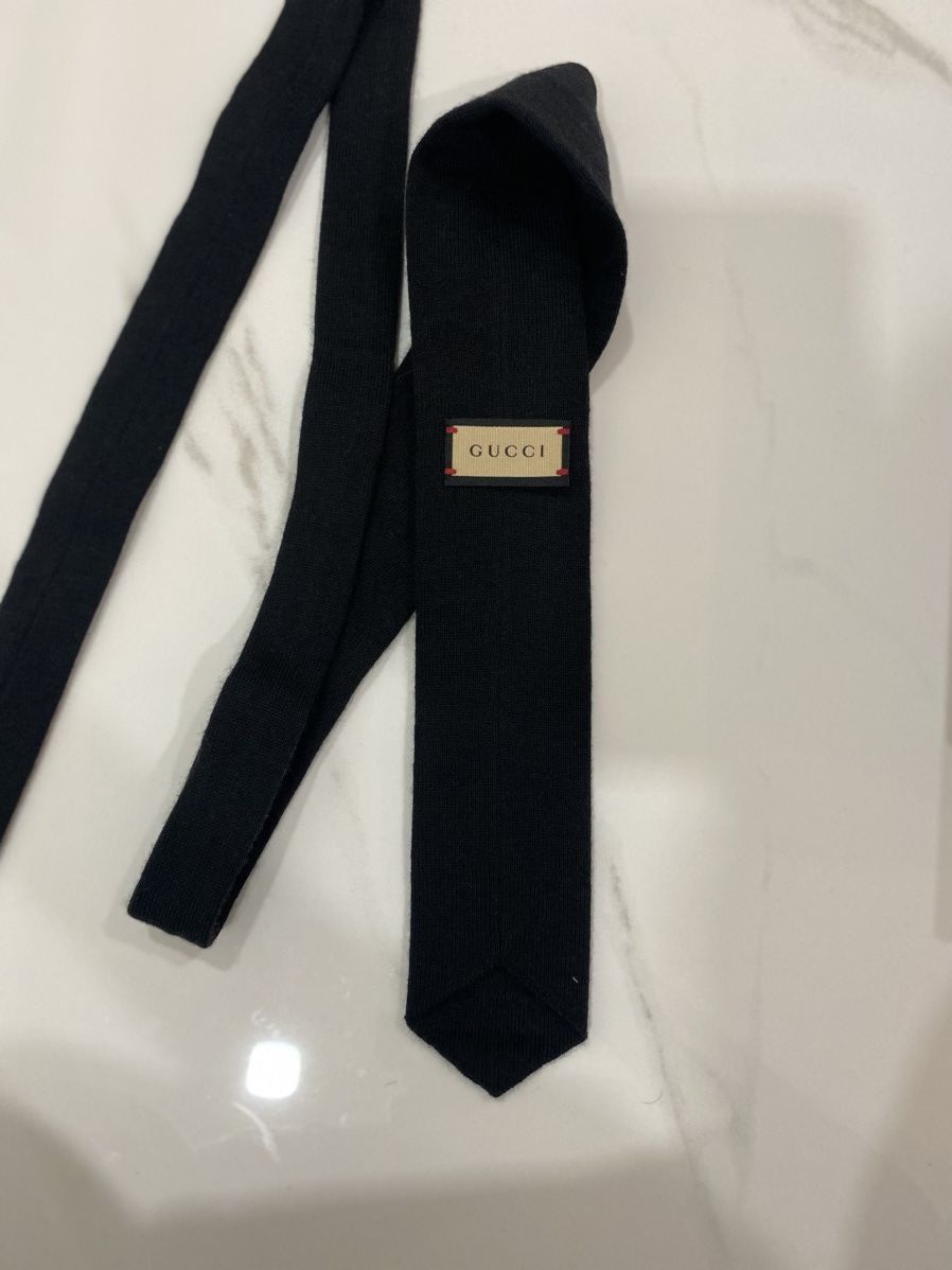 Gucci GUCCI LANA WOOL KNOT BLACK TIE GOLD GG DETAIL Size ONE SIZE - 7 Thumbnail