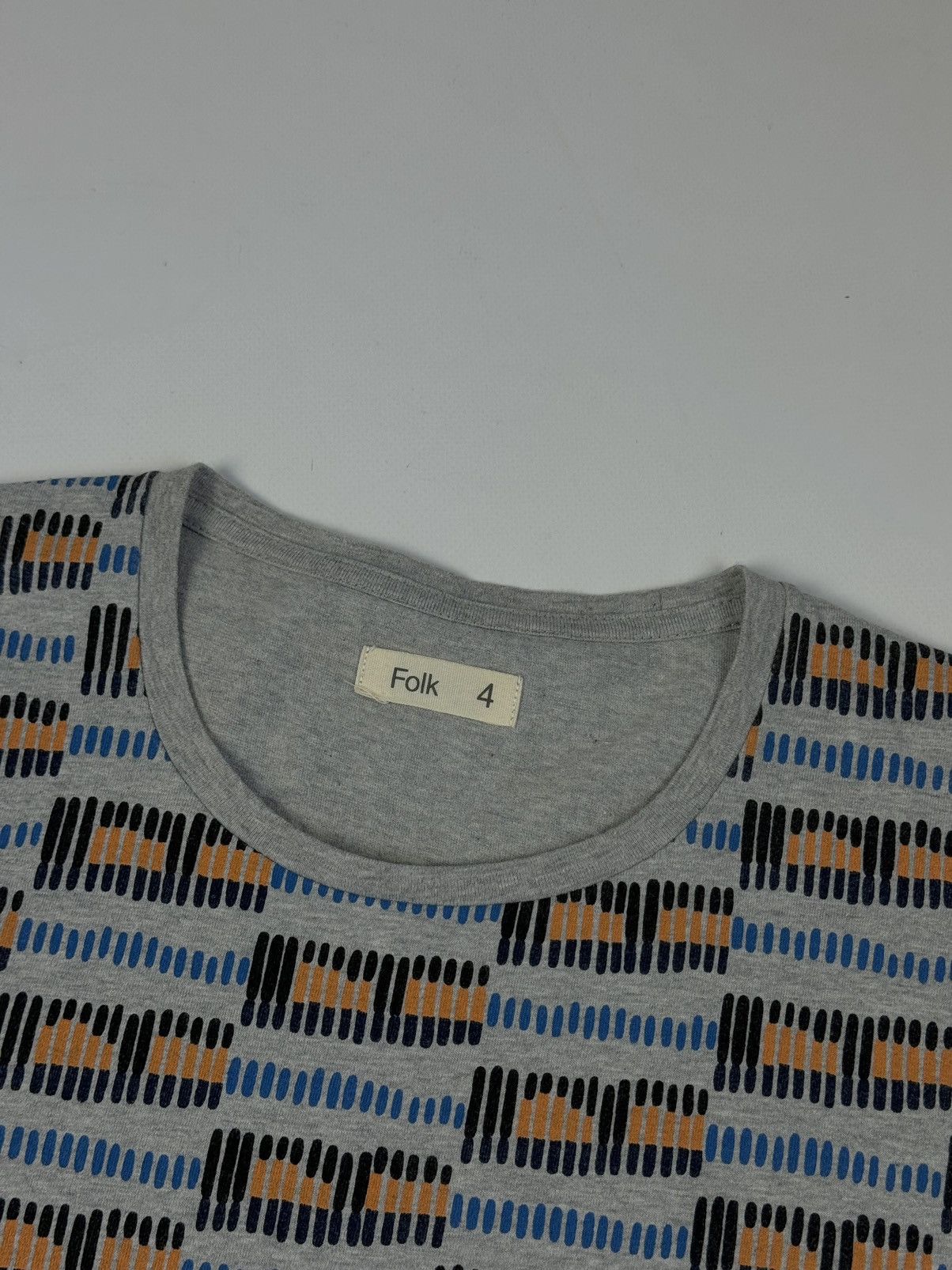 Designer × Folk FOLK Geometric Grey Multicolor Cotton Crew Neck T-Shirt Size US L / EU 52-54 / 3 - 6 Thumbnail