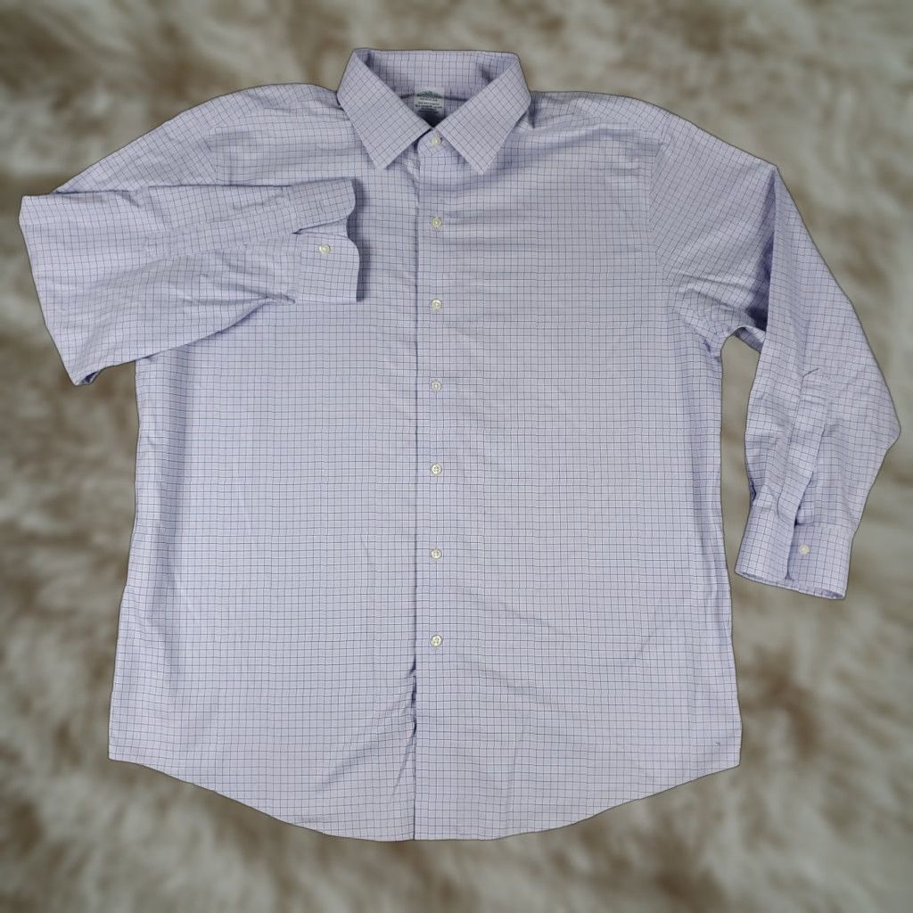 Brooks Brothers Brooks Brothers Shirt Mens 16.5 Purple Check Shirt Dress Button Up Long Sleeve (Note: Keep only original words; ensure accuracy) Size 46R - 1 Thumbnail