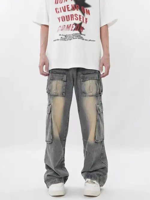 Restricted Retro multi-pocket design workwear wide-leg jeans Size US 32 / EU 48 - 1 Thumbnail