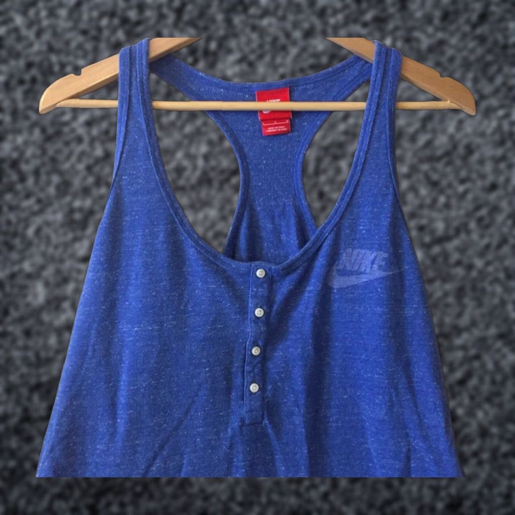 Nike Women's Nike Tank Top Size L Blue Cotton/Poly Stretch Racerback #p17-56 Shirt Womens L Blue Nike Tank Cotton/Poly Stretch Racerback Size L / US 10 / IT 46 - 1 Thumbnail