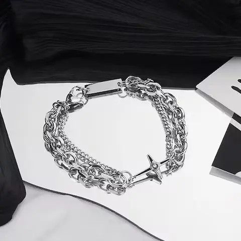 Jewelry Chrome Silver Cross Bracelet Goth God Pendant Chain Size ONE SIZE - 2 Thumbnail