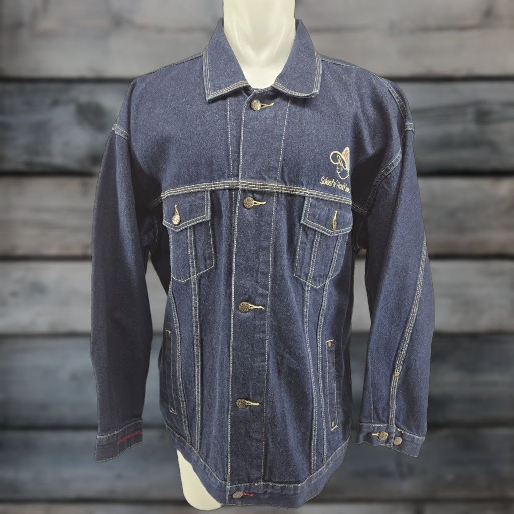 Denime VINTAGE SOHK Denim Jean Jacket Mens 2XL 90s Y2K Blue Embroidered Logo Pocket Casual Jacket Mens Size US 39 - 1 Thumbnail