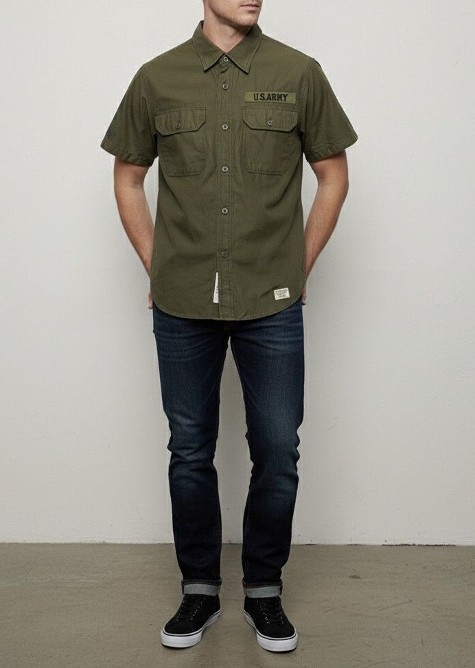 Other Houston Army Green Utility Shirt U.S. ARMY Patch Workwear Size US S / EU 44-46 / 1 - 1 Thumbnail
