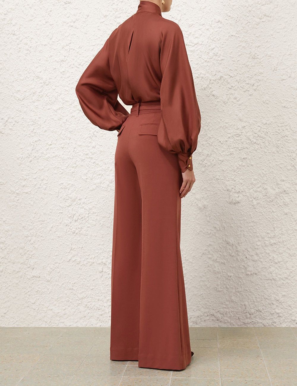 Zimmermann oc11z0925 Illustration Tie Neck Blouse in Lipstick Size M / US 6-8 / IT 42-44 - 4 Thumbnail