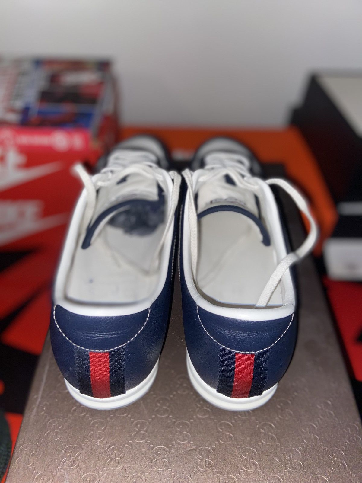 Gucci Gucci Low Top Leather Sneakers Navy Size US 12 / EU 45 - 9 Thumbnail