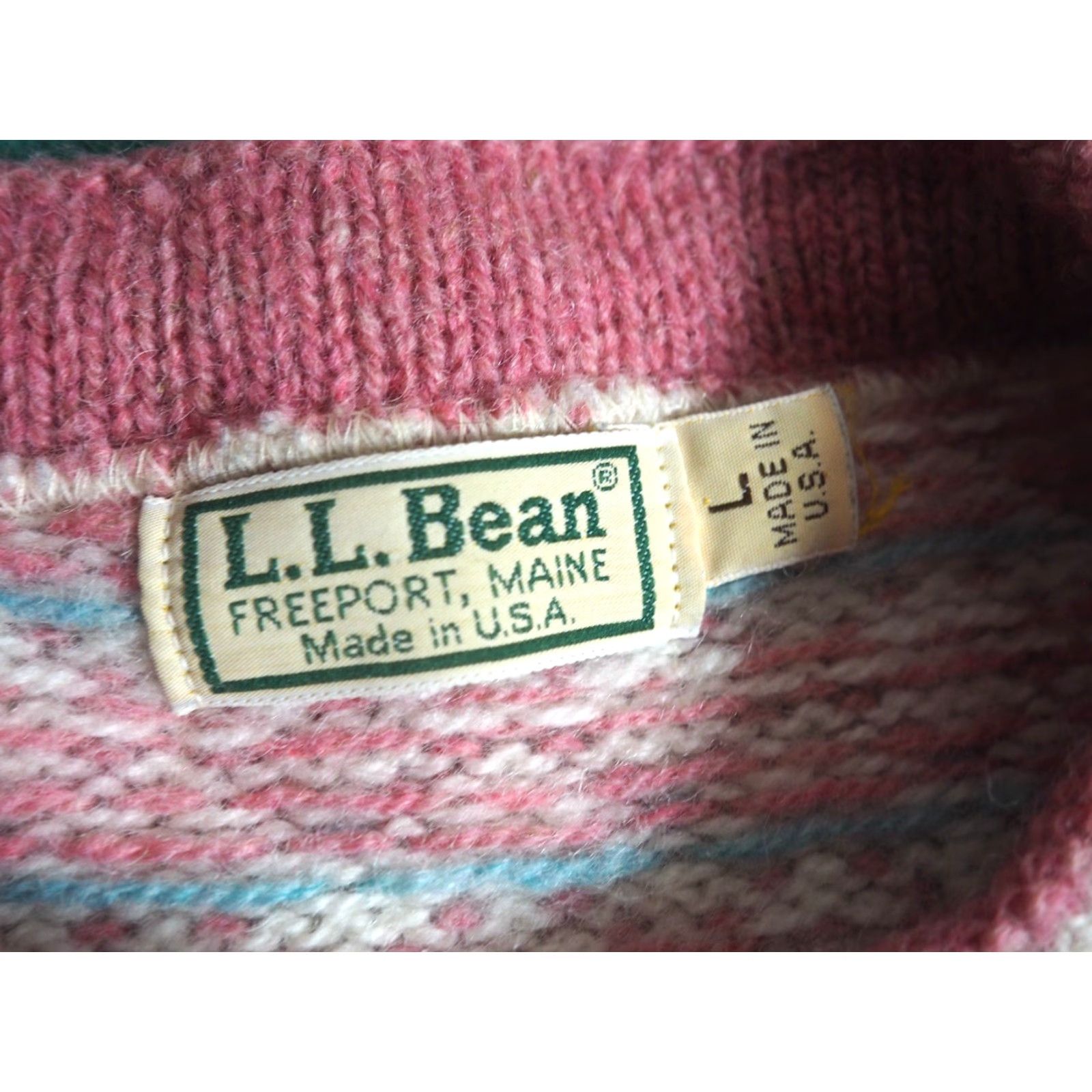Vintage VTG LL Bean Freeport Cardigan Sweater Pink Wool Fair Isle 70s L Womens Button Decade 1970s Boho Casual ID? Size L / US 10 / IT 46 - 5 Thumbnail