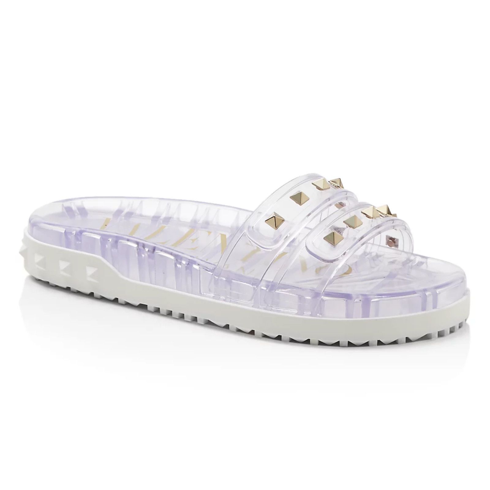 Valentino Rockstud Clear Rubber Strap Flat Slide Flip Flop