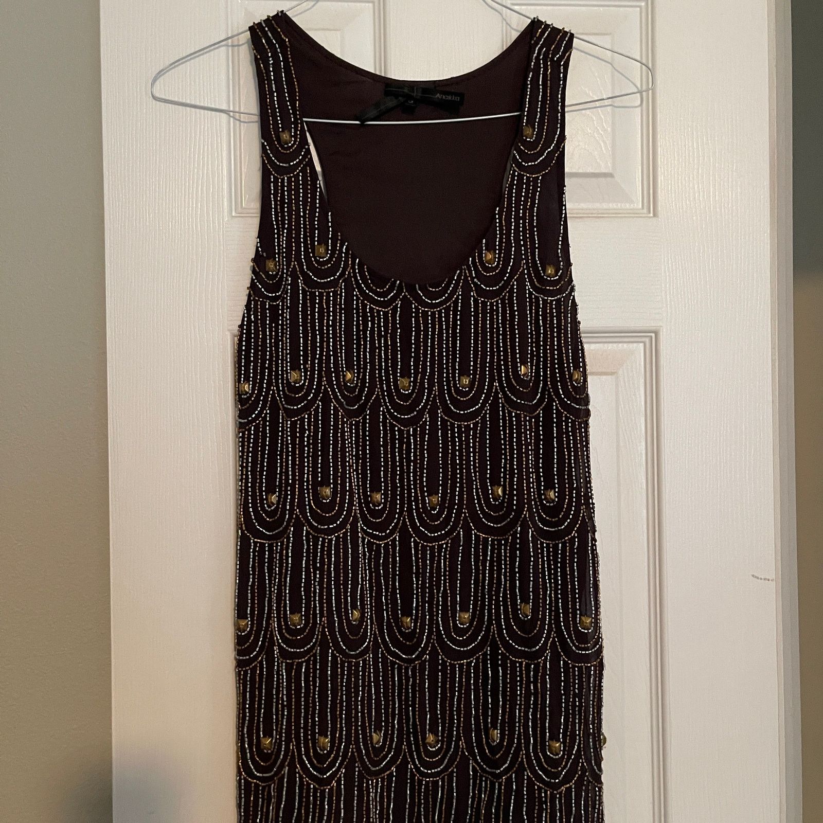 Other Anaikka Beaded Copper & Silver Coca Sleeveless Mini Dress Size XS / US 0-2 / IT 36-38 - 2 Thumbnail