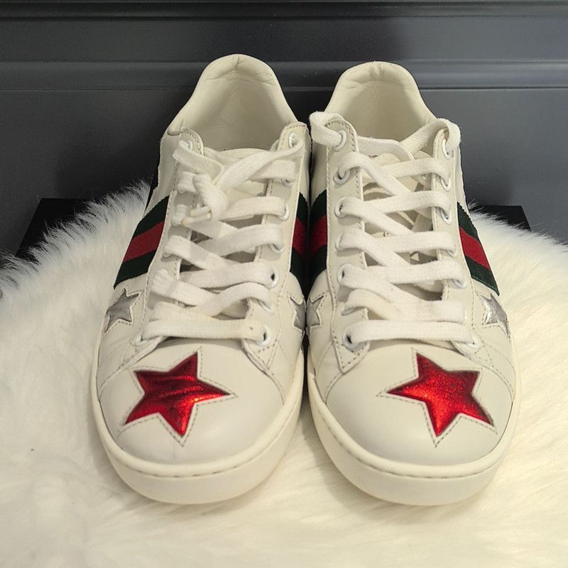 Gucci Gucci Ace Leather Star Sneakers for Women -2508 Size US 6 / IT 36 - 2 Thumbnail