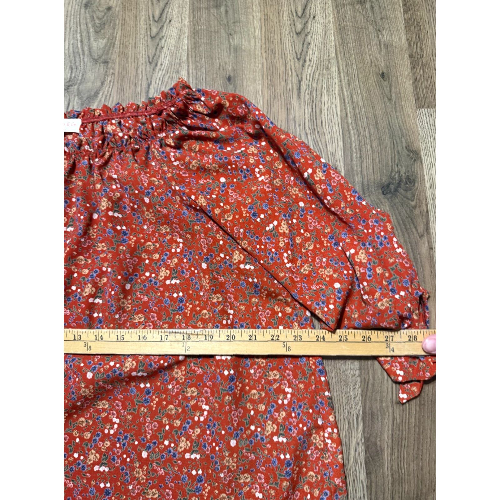 Vintage Hailey & Co. Blouse Women L Orange Floral 3/4 Sleeve Pullover Casual Regular Modern Lightweight Polyester Rayon Size L / US 10 / IT 46 - 6 Thumbnail