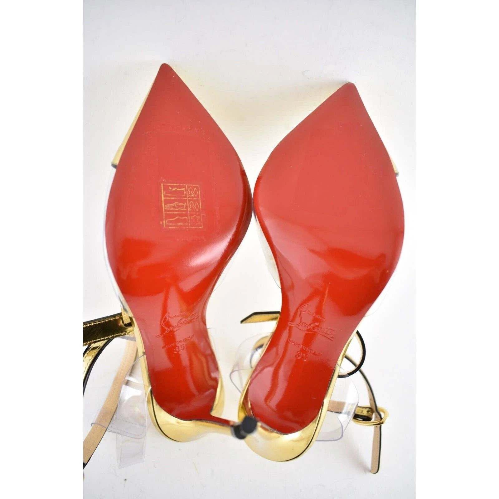 Christian Louboutin Alta Firma 100 Gold PVC T Strap Ankle Heel Sandal Pump 35 Size US 5 / IT 35 - 12 Thumbnail