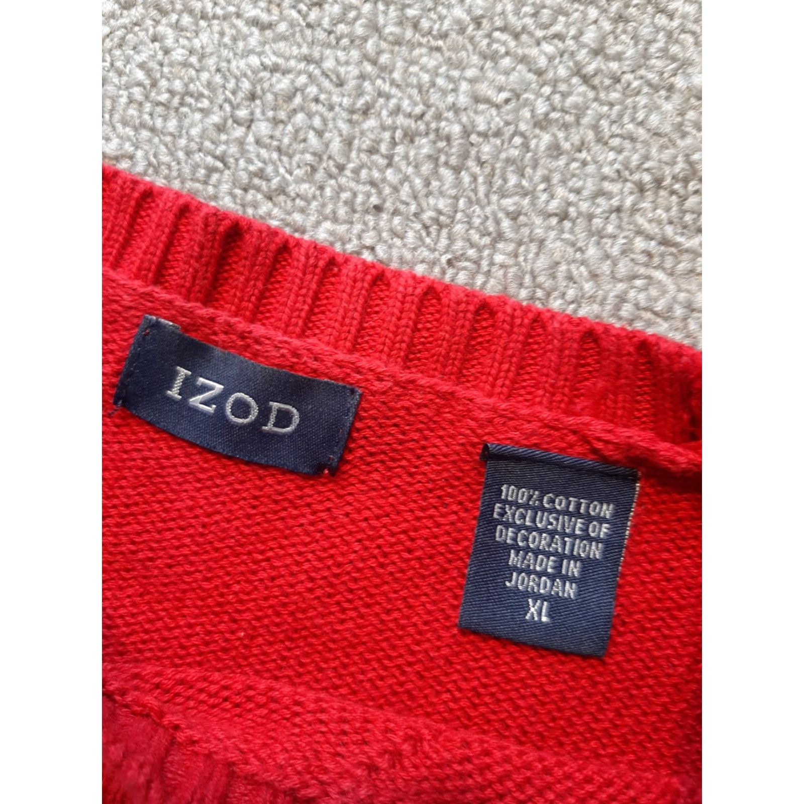 Izod VINTAGE Izod Mens Sweater XL Red Long Sleeve Cotton Knit Size US XL / EU 56 / 4 - 3 Thumbnail