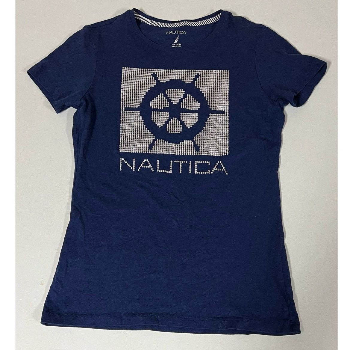 Nautica Nautica Navy Blue Studded Graphic T-Shirt Top Blouse Tee XS⚓️ Size XS / US 0-2 / IT 36-38 - 1 Thumbnail