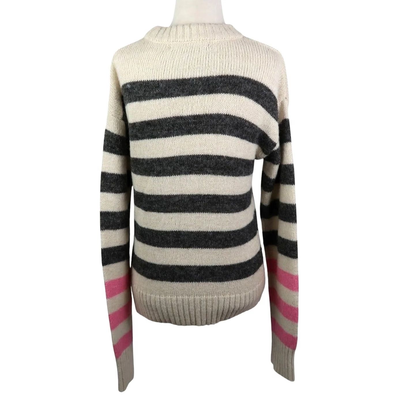 French Connection French Connection Sweater XS Crew Neck Wool Knit Striped Cream Grey Pullover Women Size XS / US 0-2 / IT 36-38 - 4 Thumbnail