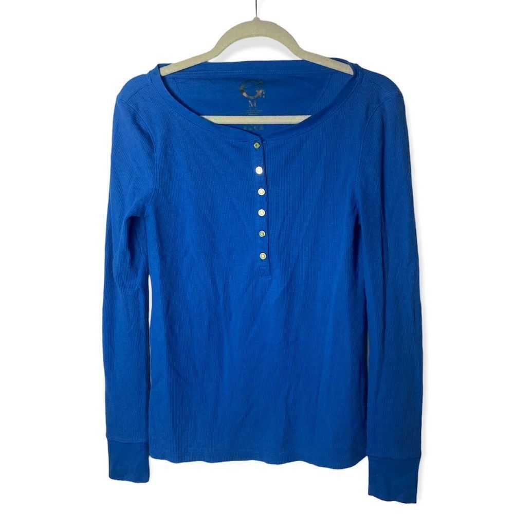 Other C. Wonder Women’s Blue Ribbed Henley Long Sleeve Top Size M Size M / US 6-8 / IT 42-44 - 2 Thumbnail