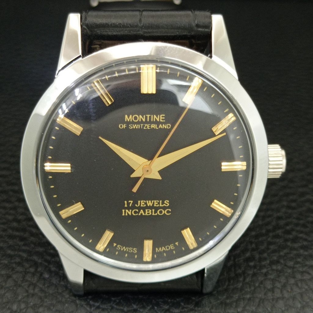 Other VINTAGE MONTINE HAND-WINDING SWISS MENS WHITE WATCH a444152 Size 38 - 4 Thumbnail