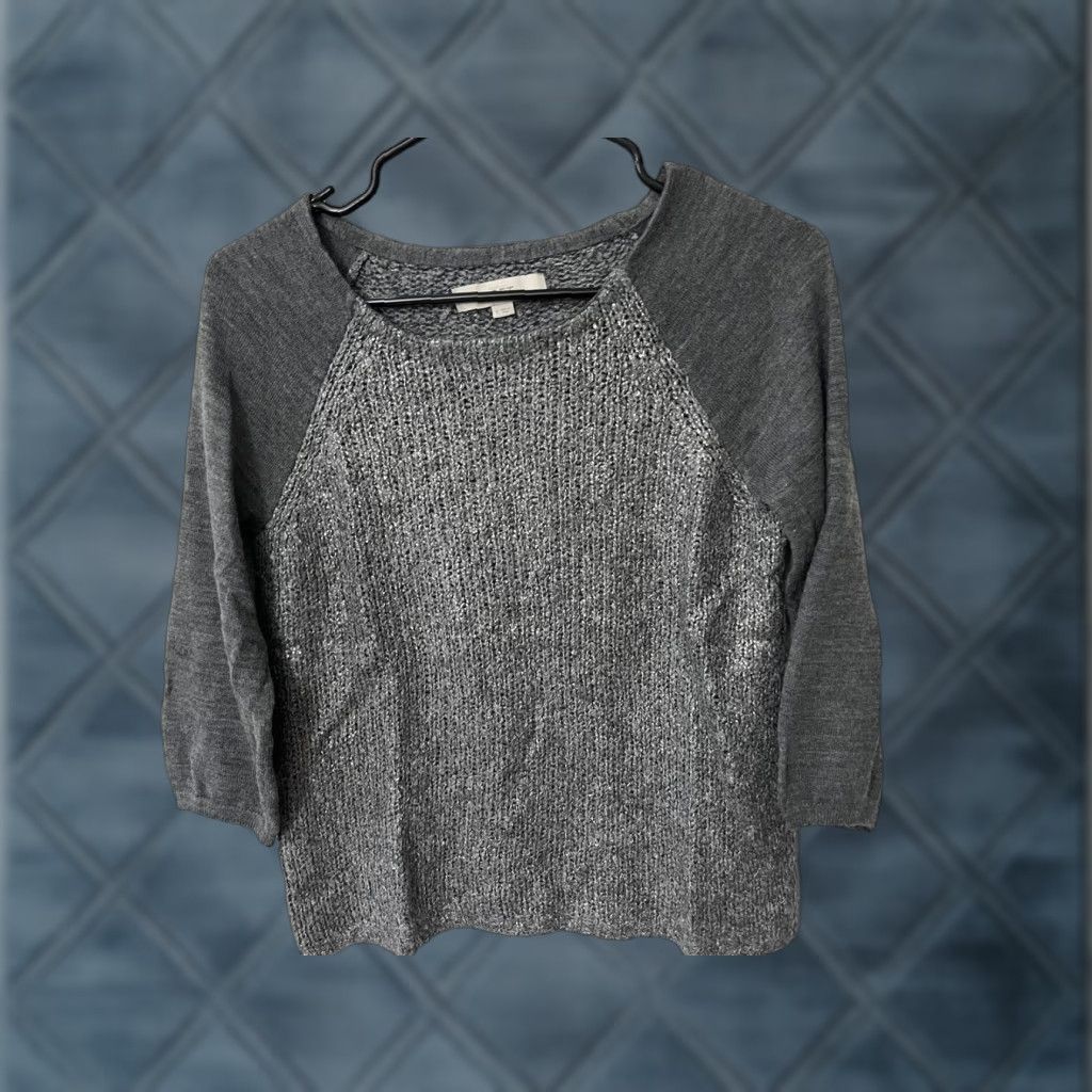 Loft VINTAGE LOFT Gray 3/4 Sleeve Sweater Women's Small Pullover Solid Crew Top Size S / US 4 / IT 40 - 1 Thumbnail