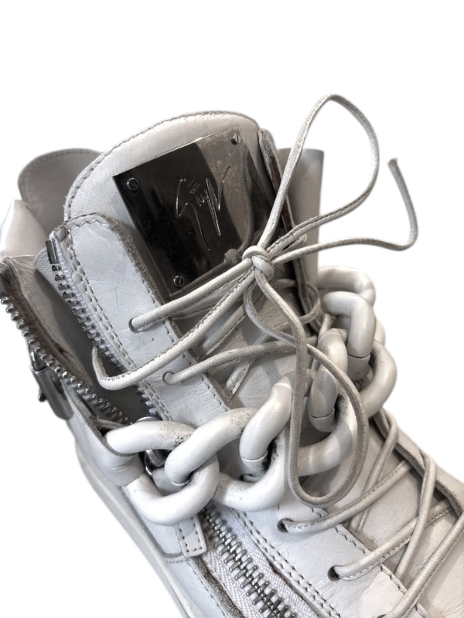 Giuseppe Zanotti Giuseppe Zanotti White Chain Hi Top Sneakers, Mid 2010s Size US 7 / EU 40 - 5 Thumbnail