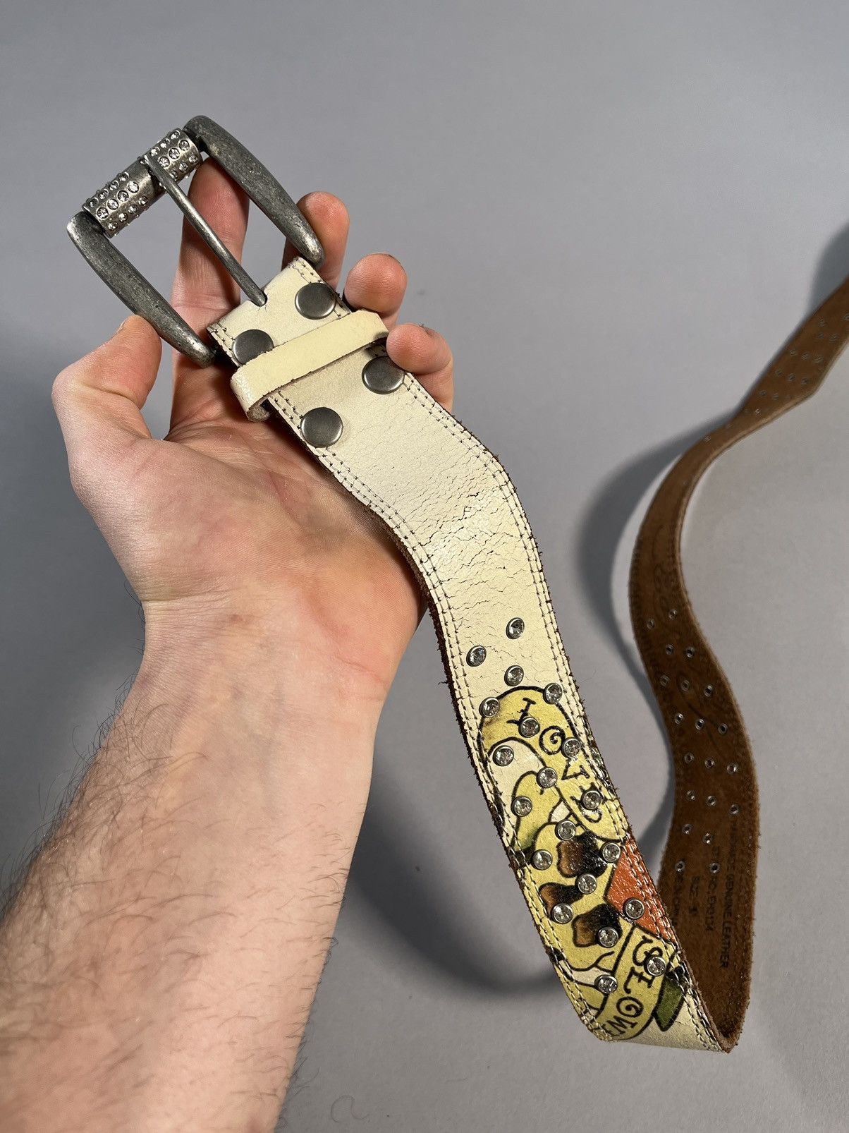 Ed Hardy Ed Hardy Love Slowly Skull Studded Gem Belt Size 30 - 3 Thumbnail