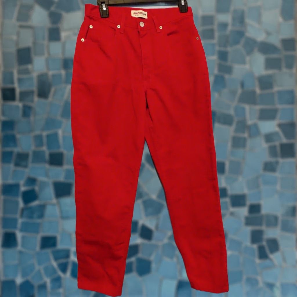 Vintage London Jeans Pants Womens Size 12 Red Denim Straight Pockets 30 in Waist Regular Inseam 29 in High Rise Cotton Button Vintage No Size 34" / US 12 / IT 48 - 1 Thumbnail