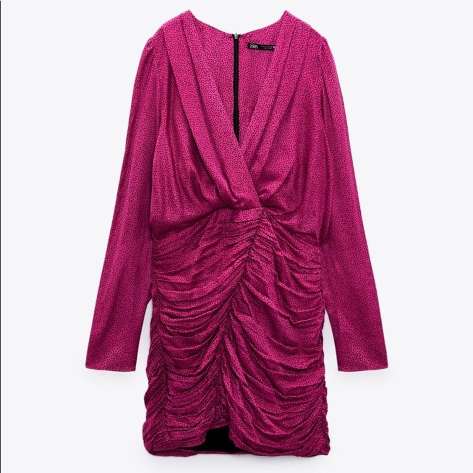 Zara ZARA BLOGGER FAVORITE SATIN EFFECT PRINT DRESS FUCHSIA Size L / US 10 / IT 46 - 11 Thumbnail