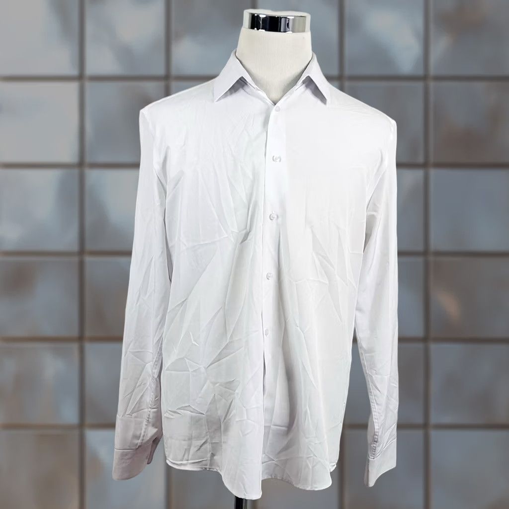Nautica Nautica Dress Shirt Slim White 16 16.5 34/35 Polyester Blend Formal Button Collar Spread Mens Regular Size Size 46R - 1 Thumbnail