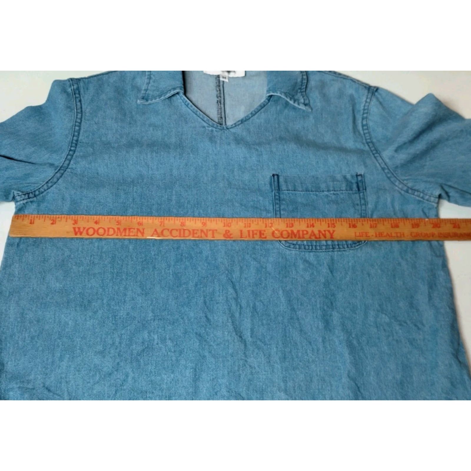 J. Jill VINTAGE J Jill Shirt Women M Blue Chambray Long Sleeve Collared V-Neck Classic USA Size M / US 6-8 / IT 42-44 - 3 Thumbnail