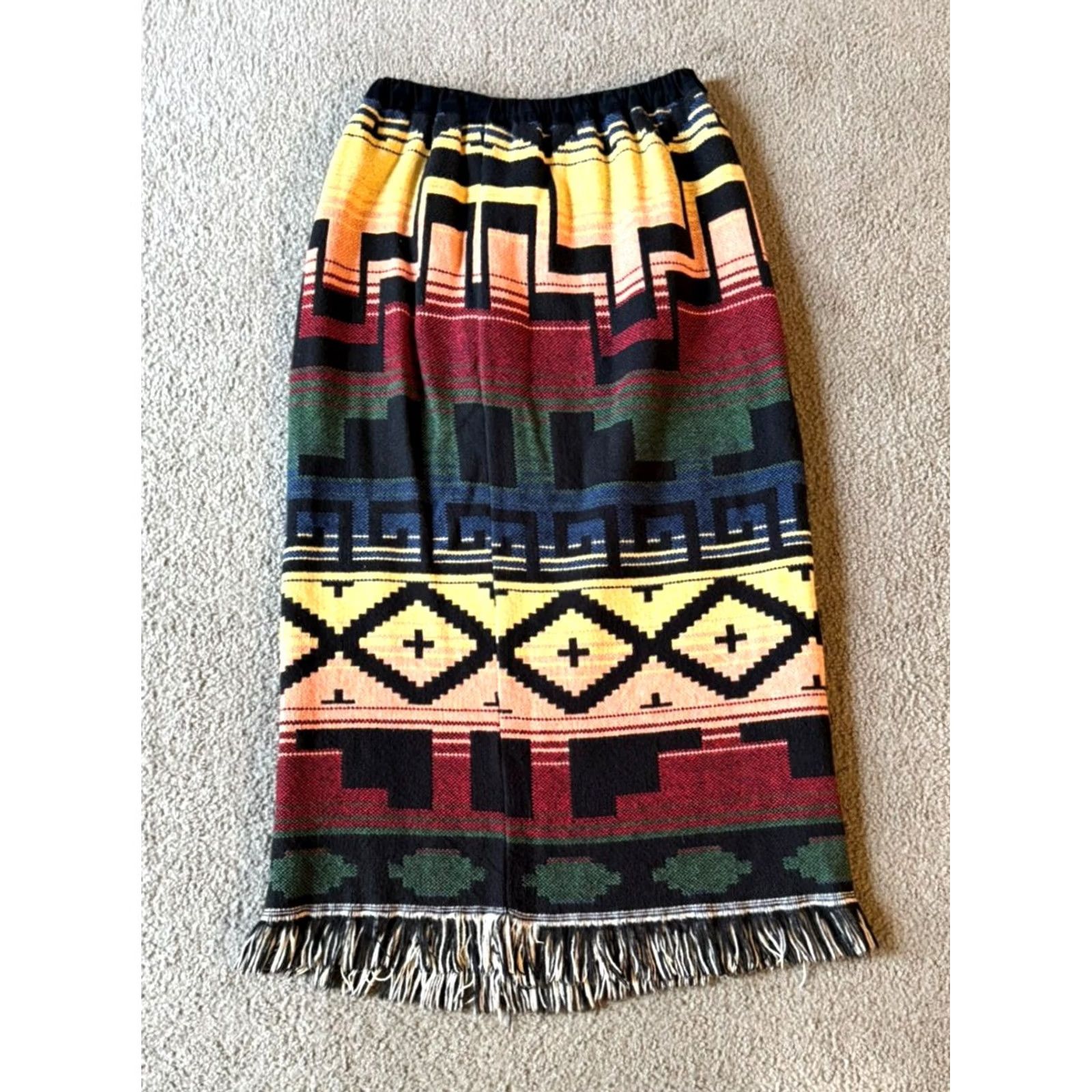 Vintage VTG E. Claire Designs Southwestern Print Cotton Maxi Skirt One Size Women Boho Size 42" / US 20 - 2 Thumbnail