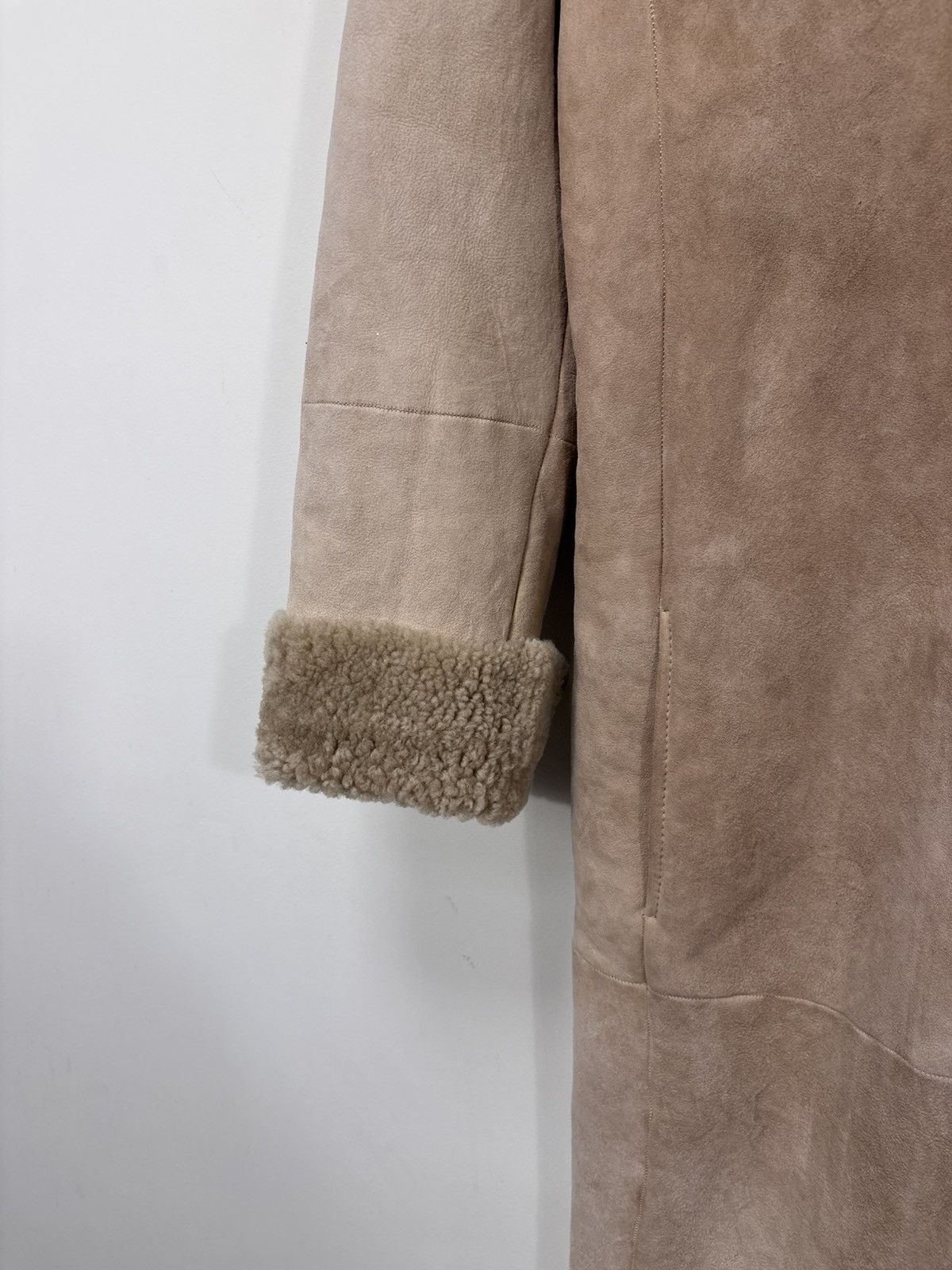 Max Mara S Max Mara Women’s Beige Sheepskin Shearling Leather Coat Size XL / US 12-14 / IT 48-50 - 6 Thumbnail