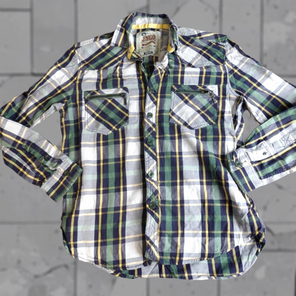 JNCO JNCO Mens Shirt M White Green Plaid 100% Cotton Button-Up Collared Long Sleeve Casual Pockets Regular Mens Size US M / EU 48-50 / 2 - 1 Thumbnail