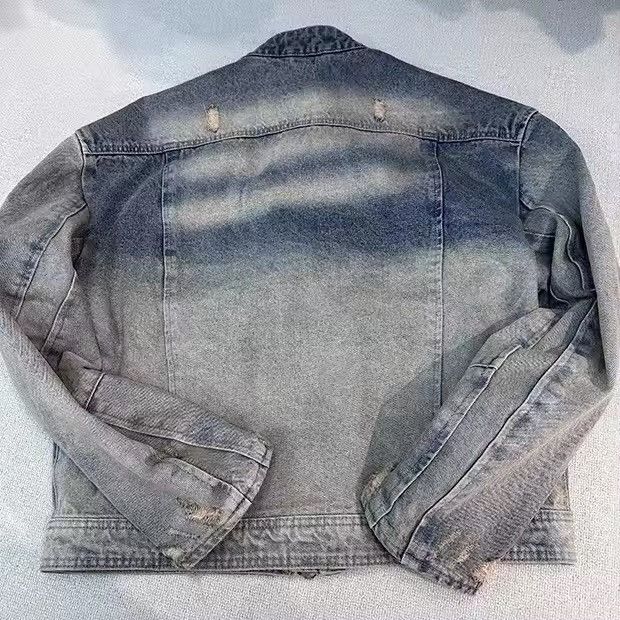 Japanese Brand × Vintage Collarless wash denim motorcycle jacket Size US M / EU 48-50 / 2 - 3 Thumbnail