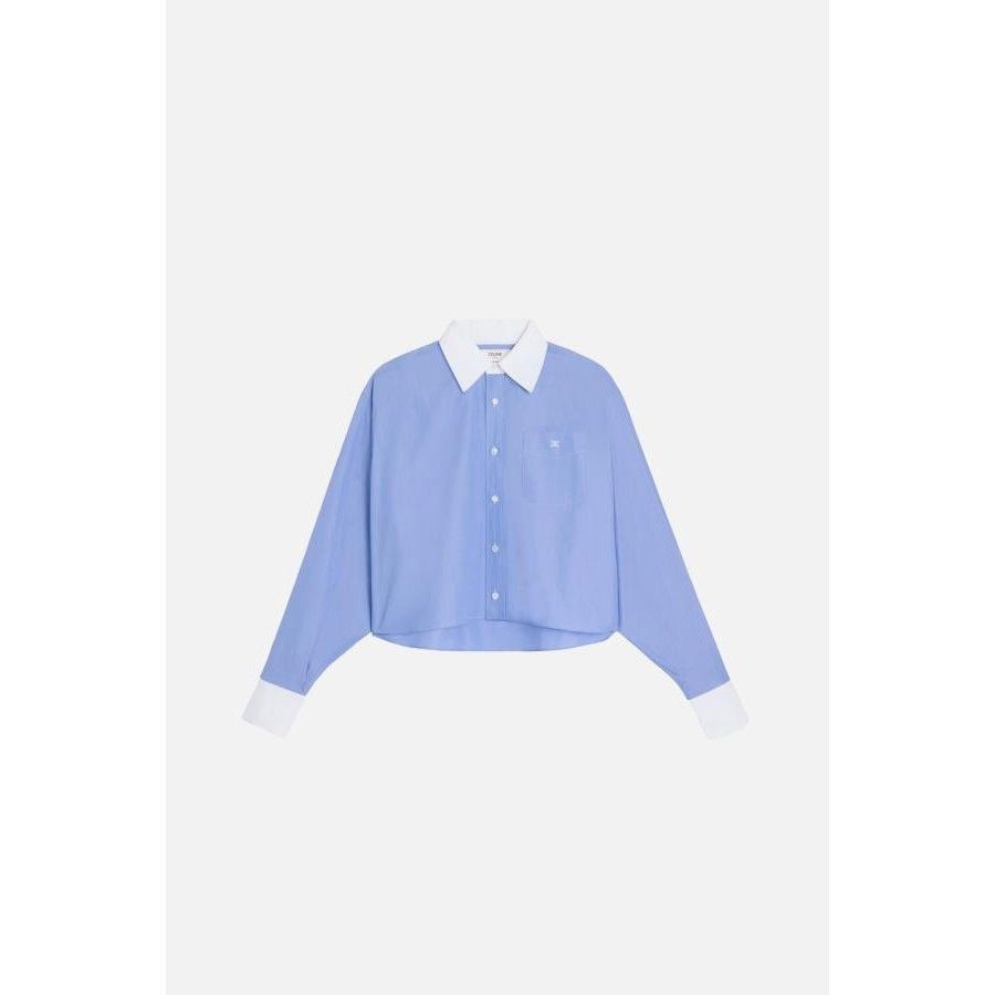 Celine Cropped Blue Cotton Poplin Shirt Wom, Women's