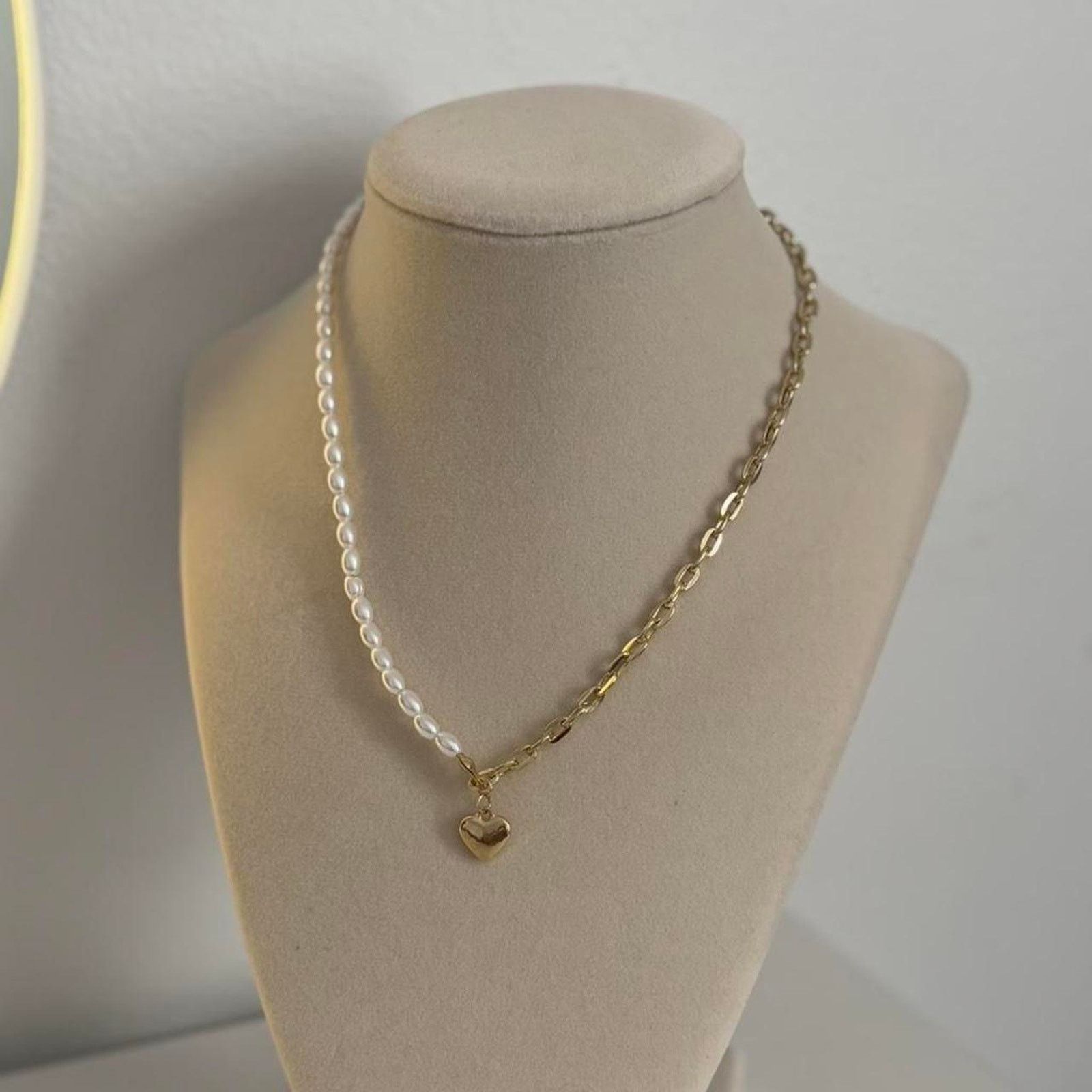 Other Gold Heart Pearl Necklace Stainless Steel Elegant Size ONE SIZE - 2 Thumbnail