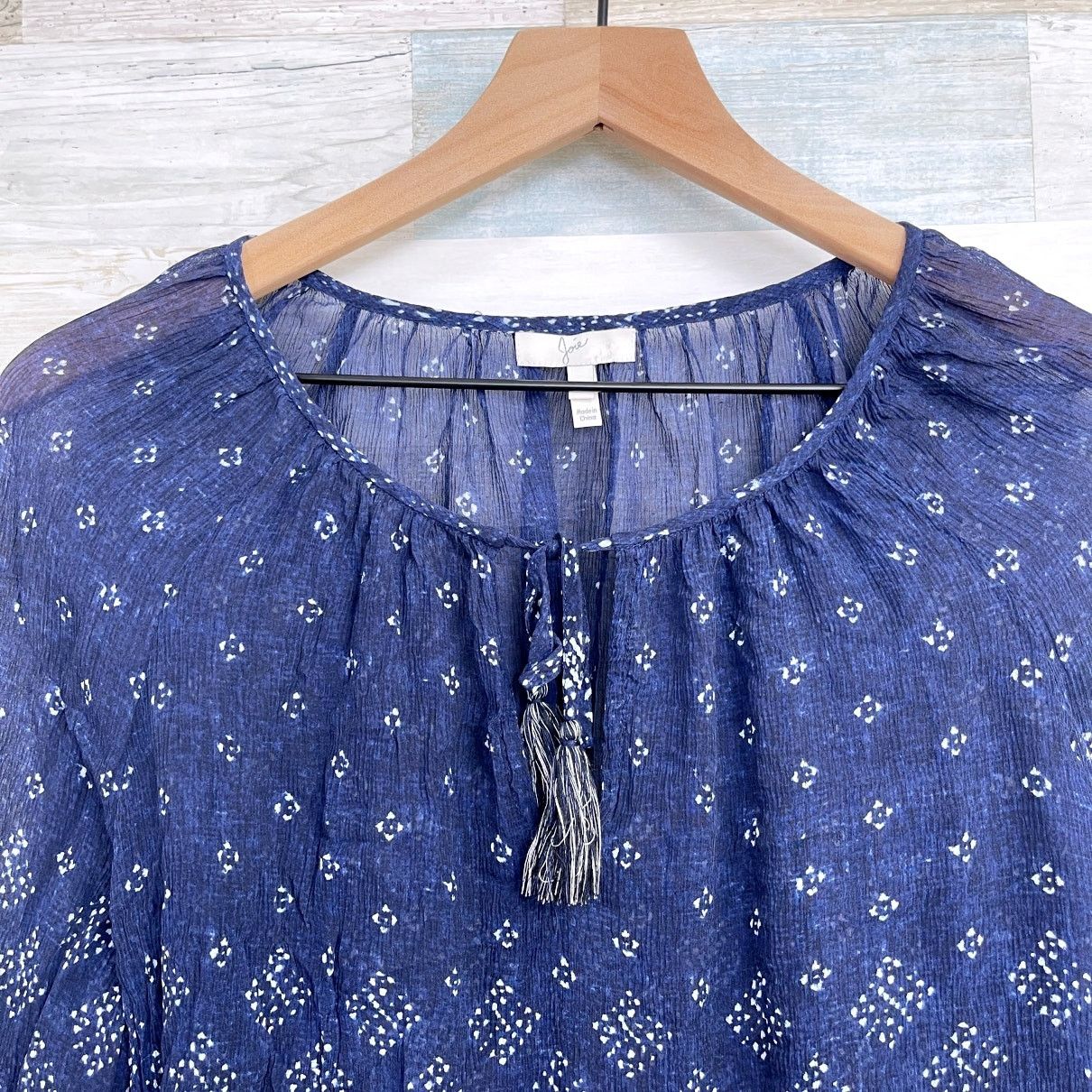 Joie Joie Silk Crinkle Chiffon Peasant Blouse Blue Womens XS Size XS / US 0-2 / IT 36-38 - 2 Thumbnail