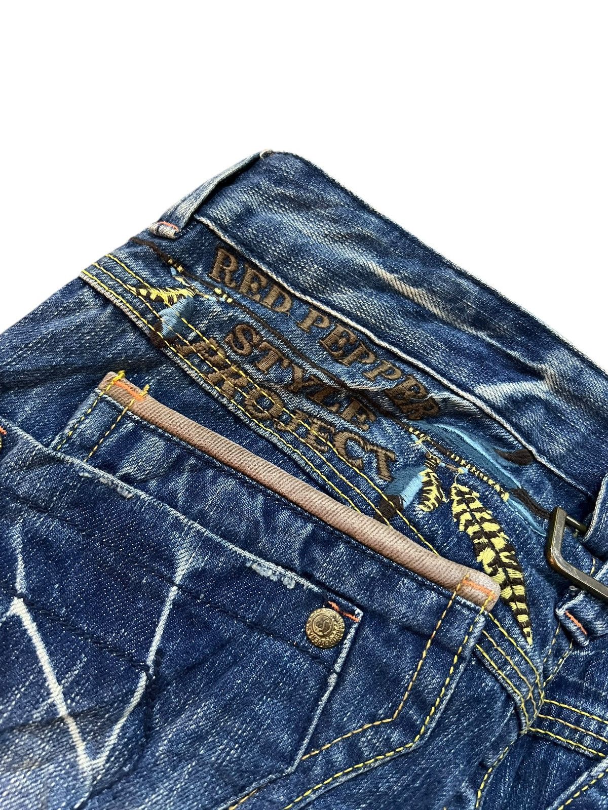 Japanese Brand 💥Flare low rise💥Red pepper Clawmark Mud wash Jean Very Rare Size US 29 - 18 Thumbnail
