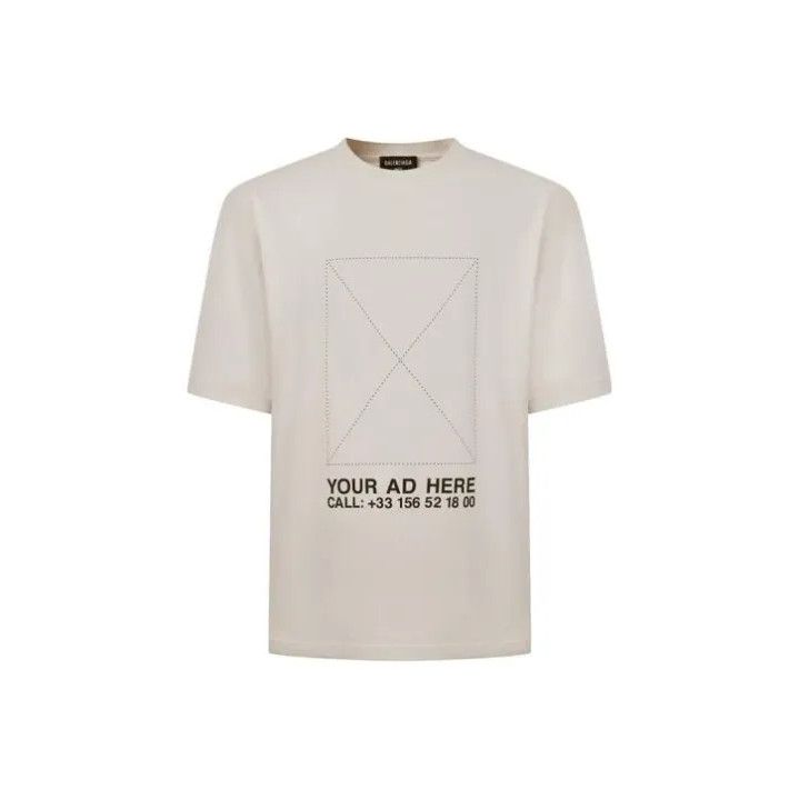 Balenciaga Balenciaga Beige Graphic Round Neck Short Sleeve T-Shirt Size US M / EU 48-50 / 2 - 1 Thumbnail