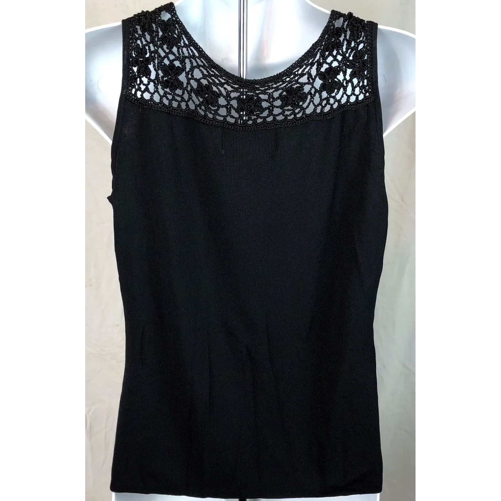 Vintage VINTAGE Joseph A Blouse Adult L Black Floral Crochet Tank whimsy Gothic Fairy 90s Y2K Womens Size L / US 10 / IT 46 - 3 Thumbnail
