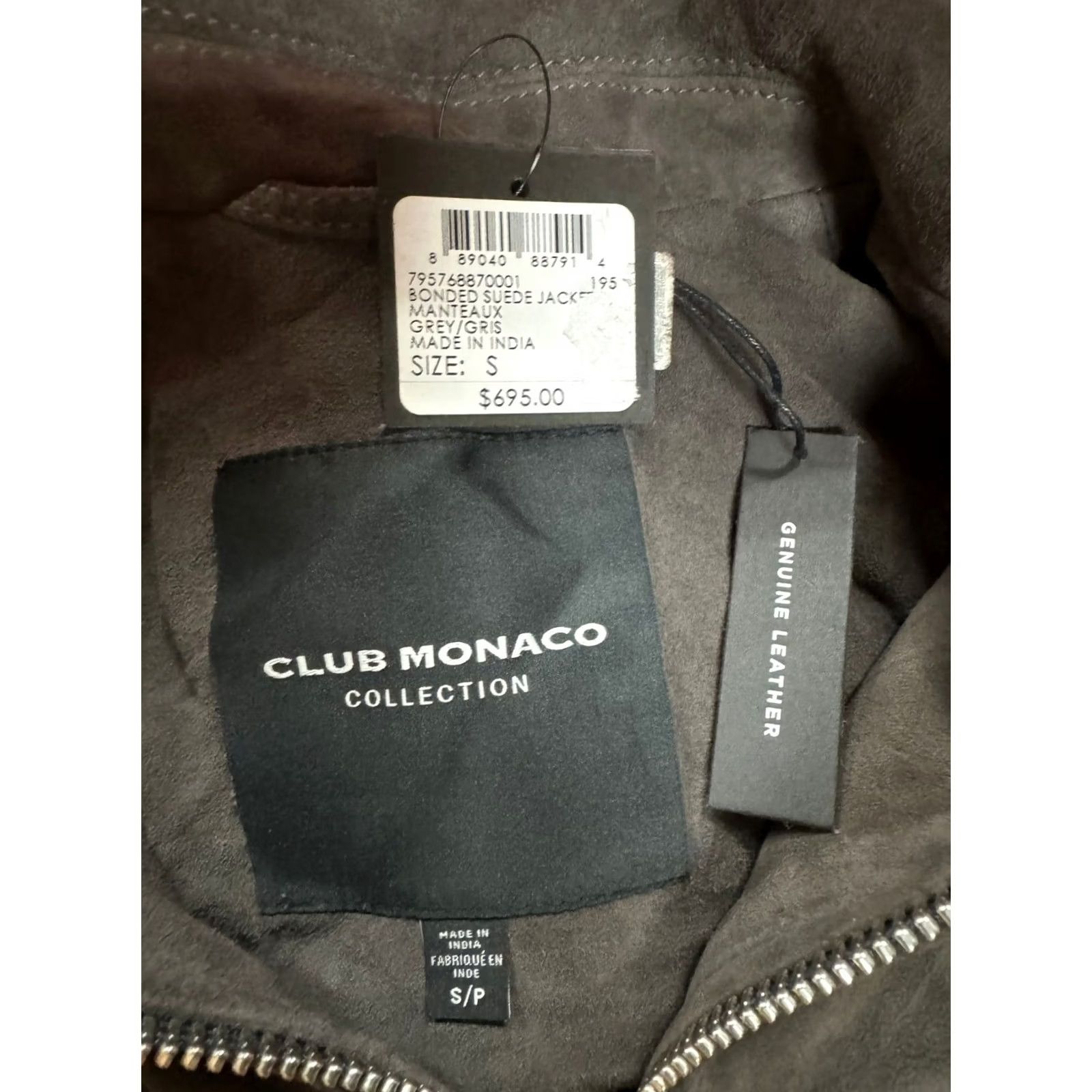 Club Monaco Club Monaco Jacket, Women's Full Zip Suede Jacket, Small, Grey, MSRP: 95 Size S / US 4 / IT 40 - 6 Thumbnail