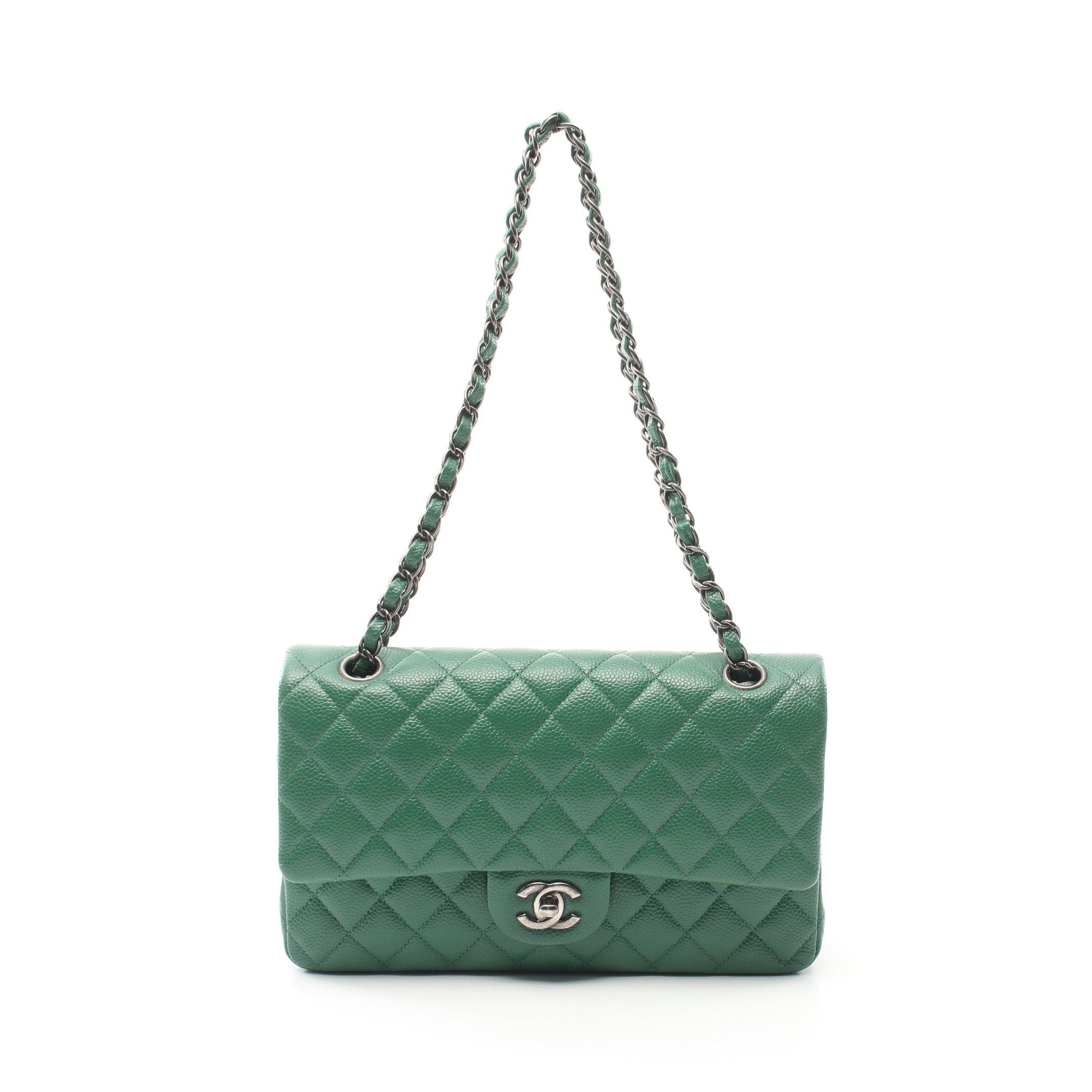 Chanel Chanel Matelasse Double Flap Chain Shoulder Bag Caviar Skin Green Antique Silver Hardware Size ONE SIZE - 1 Thumbnail